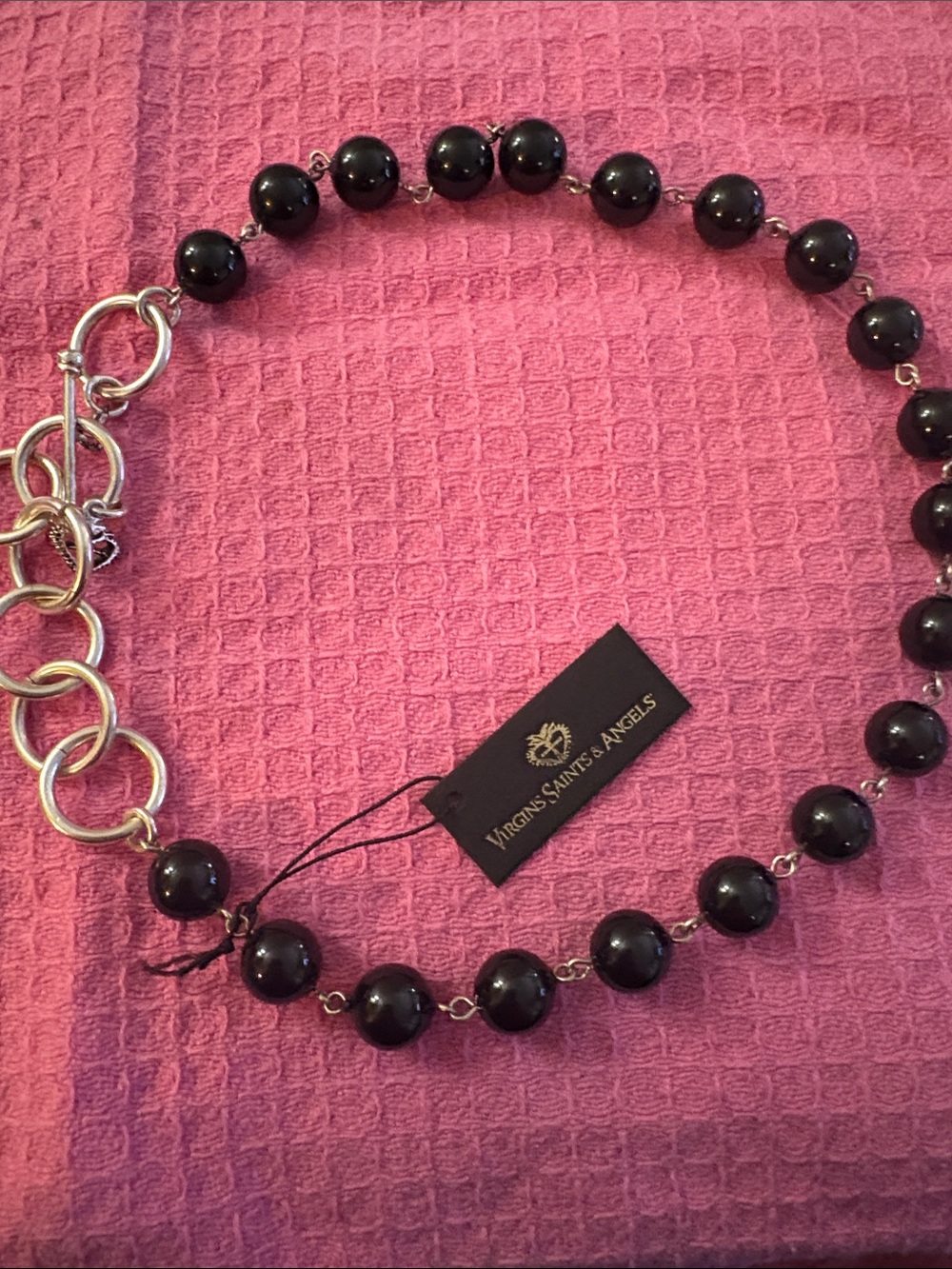 Virgins Saints & Angels Black Beaded Necklace with Silver-Tone Chain